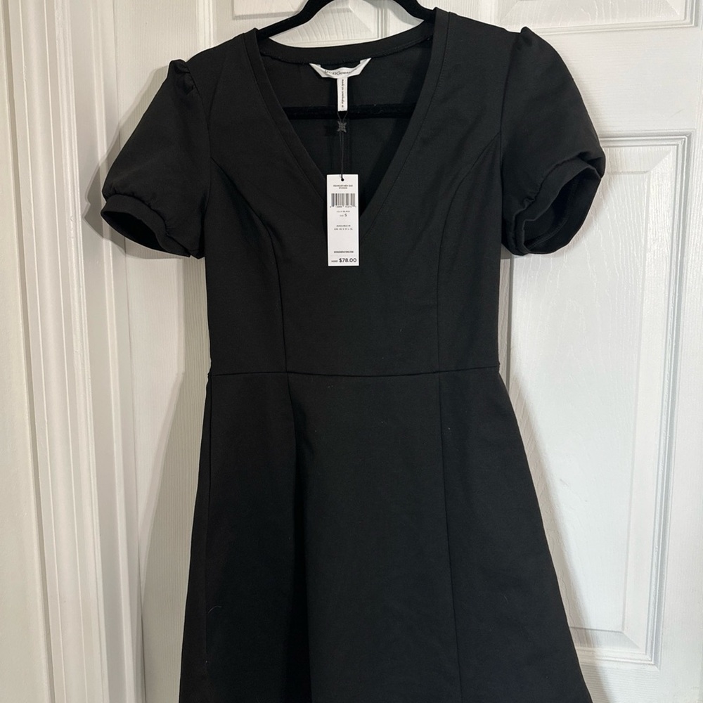 BCBGeneration Black Puff Sleeve V Neck Fit & Flare Mini Dress.